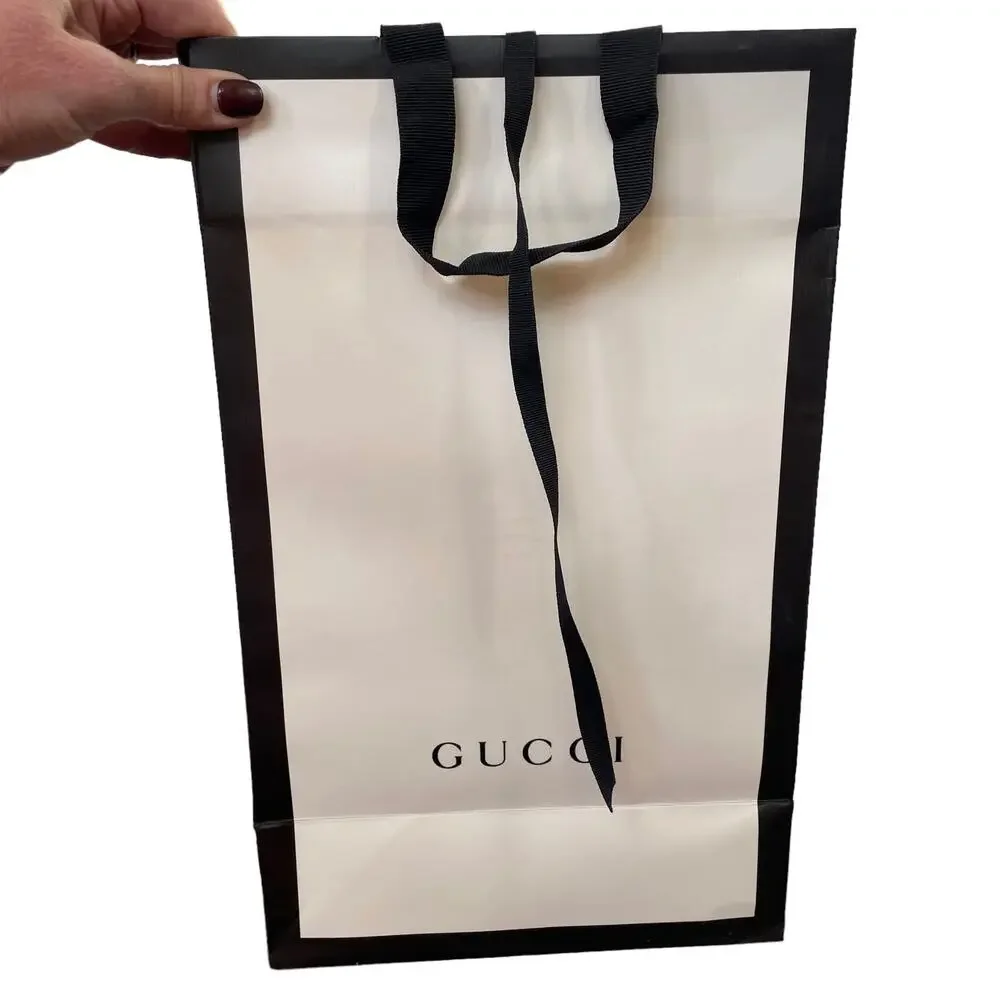 Gucci Shopping Bag Paper White Black 15”x9”x5.5” Shoe Size Empty